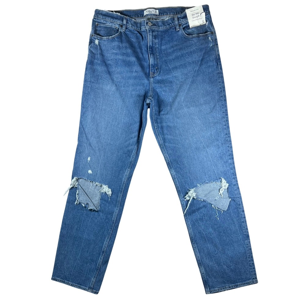 Abercrombie & Fitch 90s Straight Ultra High Rise Distressed Jeans Blue 34 18L